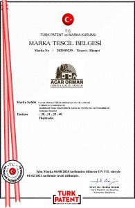 Belgelerimiz: Acar Orman Marka Tescil Belgesi